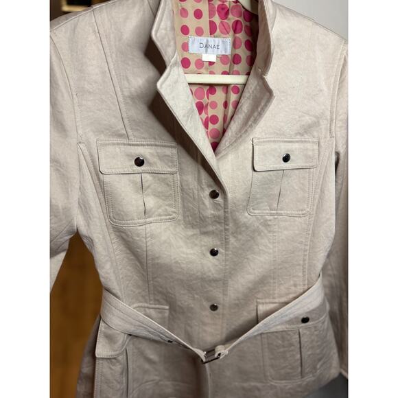 Danae Anthropologie Vintage Women's Button Front Tie Waist Beige Jacket S 4-6 - Picture 3 of 5
